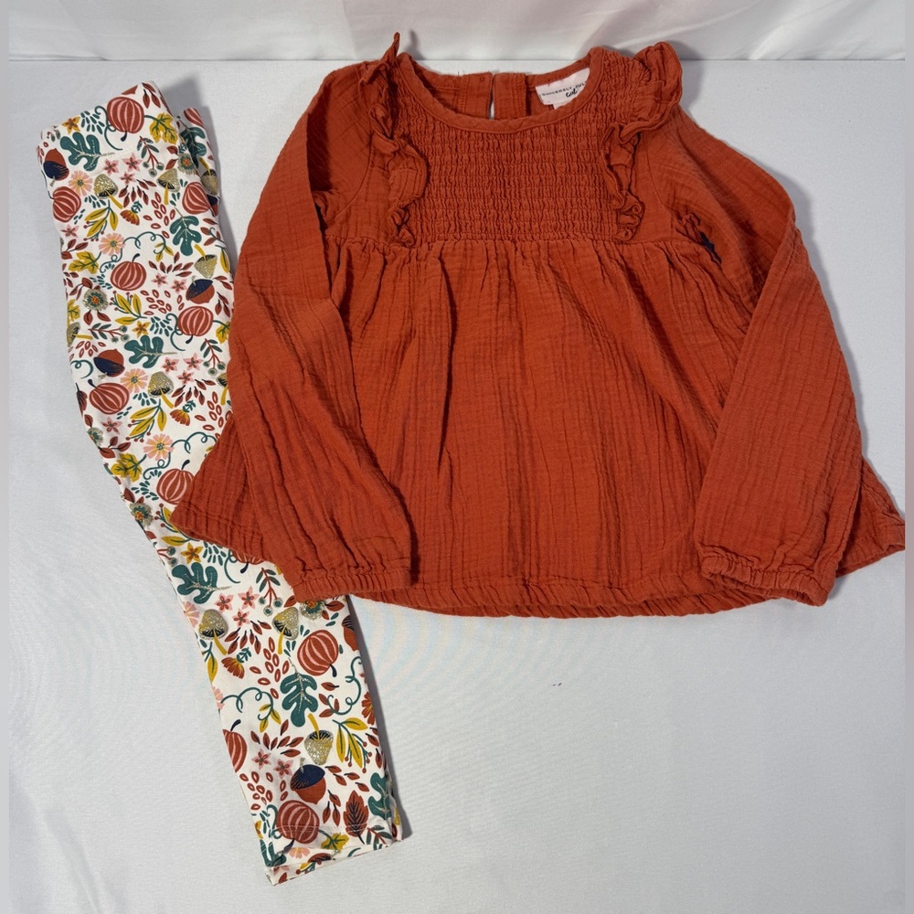 Sincerely Jules Fall Set Pumpkin Pants Long Sleeve Ruffle Top Shirt Girls XS 4